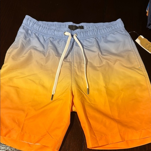 Saks Fifth Avenue Blue and Orange Swim Trunks - Picture 1 of 4
